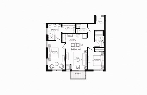 Floor plan for 2 beds, 2 baths, 1079 sqft